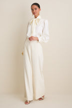 White Satin Brianna Bow Blouse