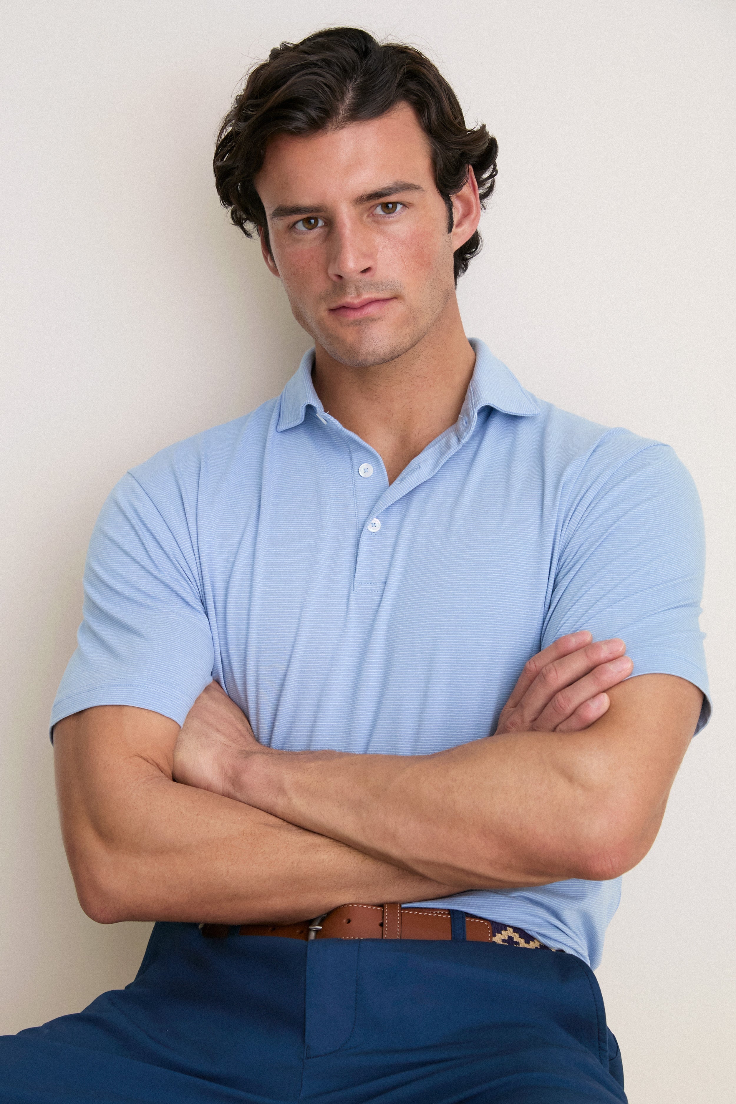 Cloudy Blue Ryles Crown Flex Cotton Polo