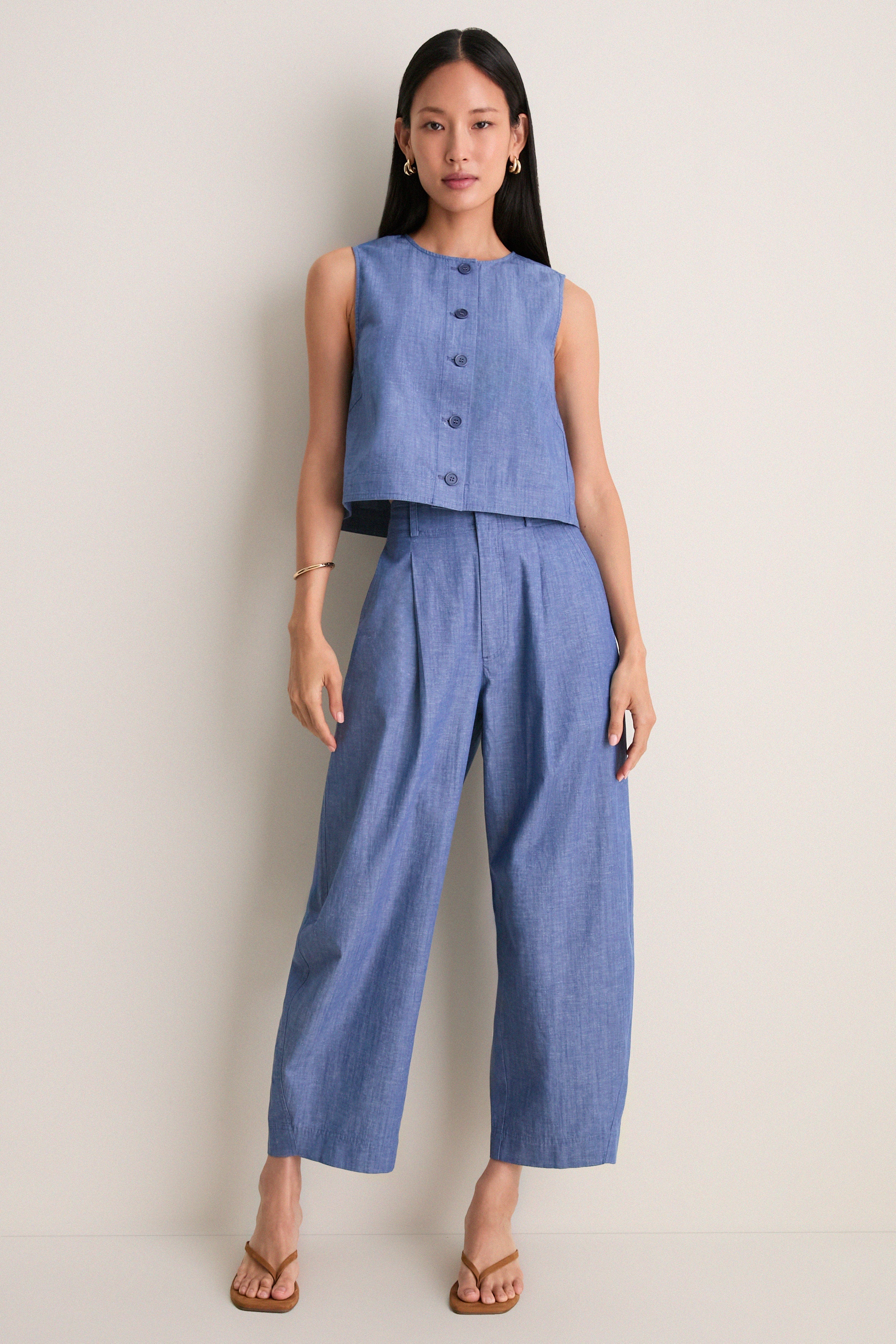Chambray Godet Tank