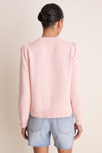 Light Pink Cropped Cotton Puff Sleeve Americana Sweater