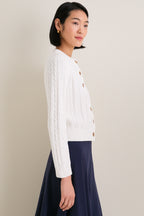 Ivory Cotton Cable Draper Cardigan