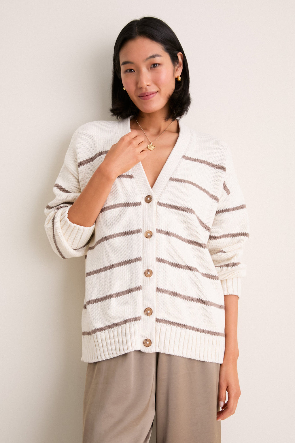 Ivory and Taupe Stripe Chloe Cardigan