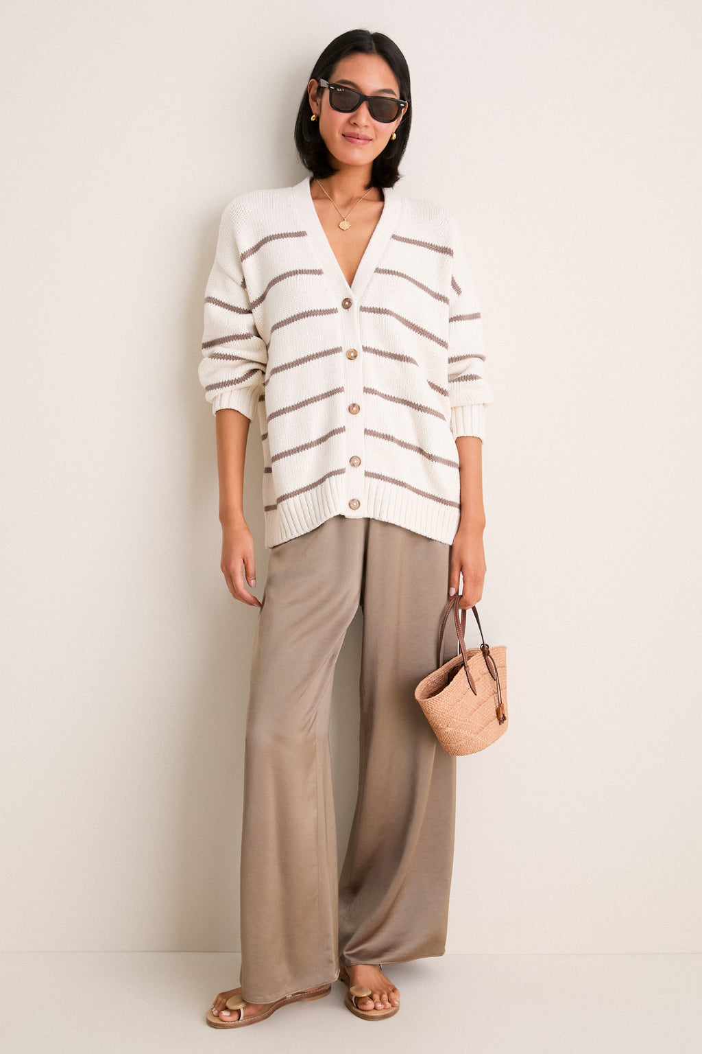 Ivory and Taupe Stripe Chloe Cardigan