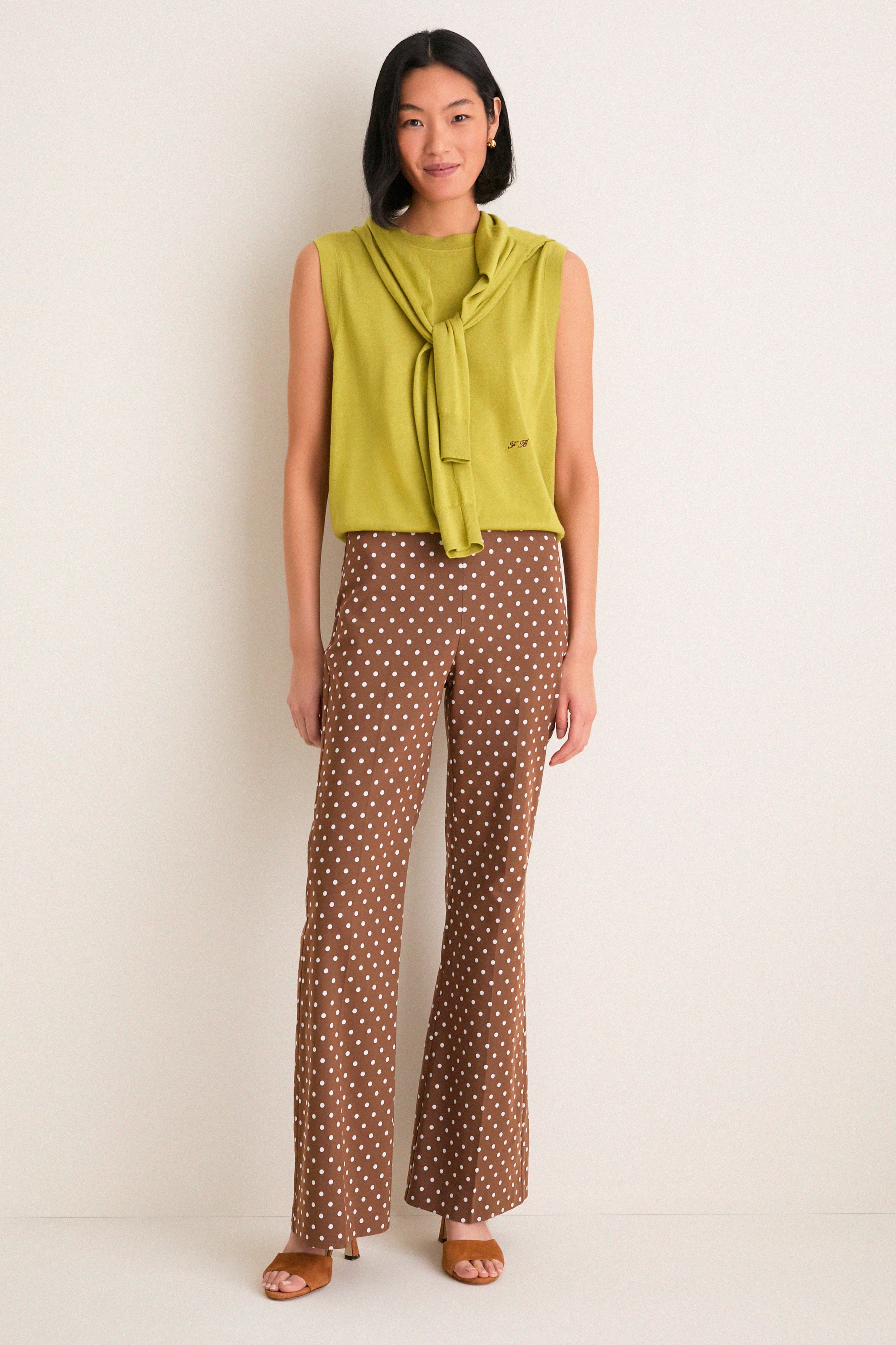 Cocoa Dot Stretch Jacquard Sabrina Pant