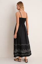 Black Embroidered Cotton Rhea Maxi Dress