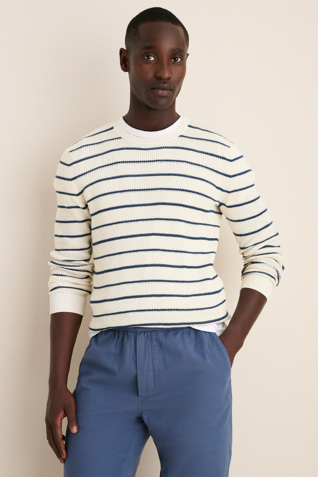 Ivory Night Stripe Sunwashed Crewneck Sweater