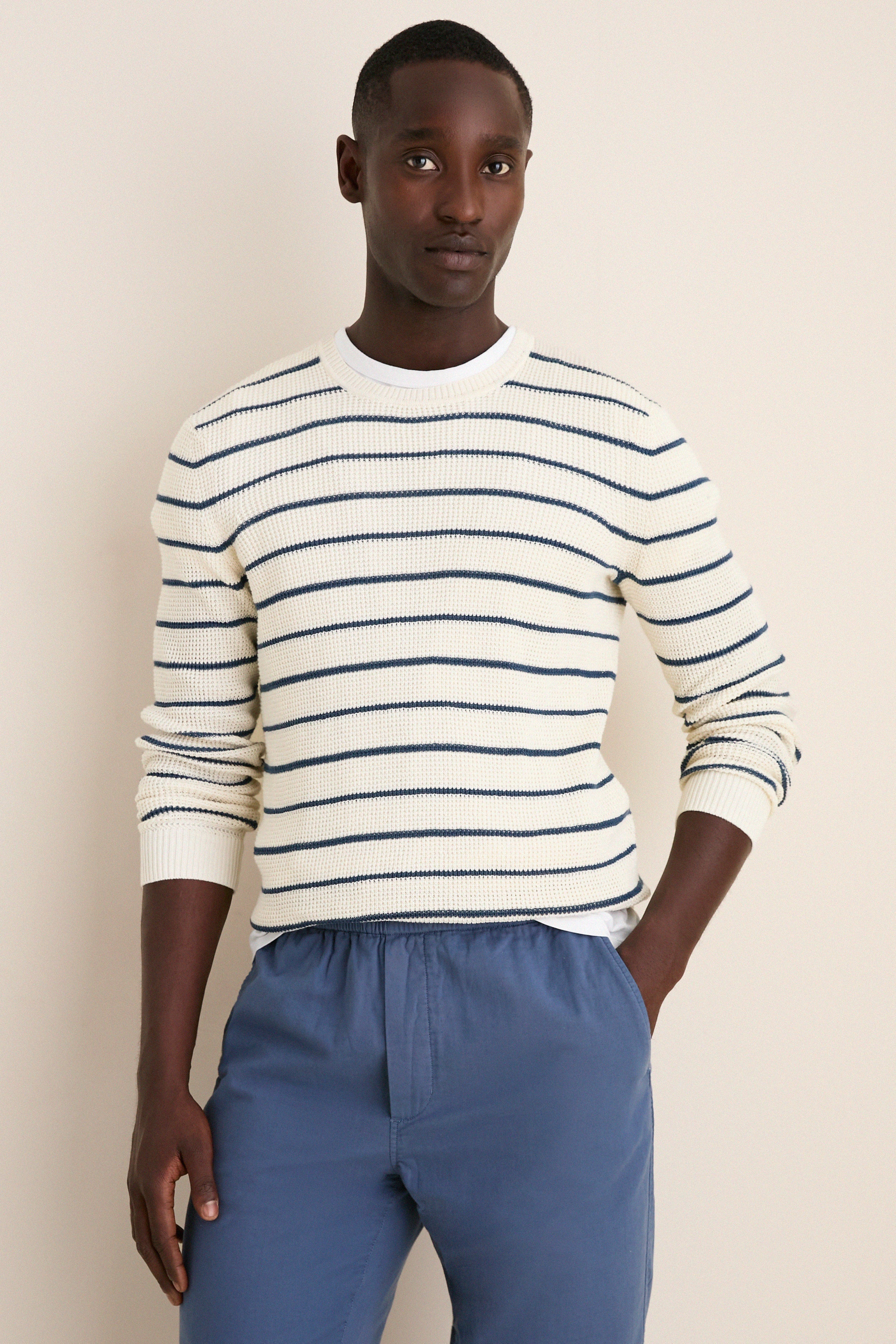 Ivory Night Stripe Sunwashed Crewneck Sweater