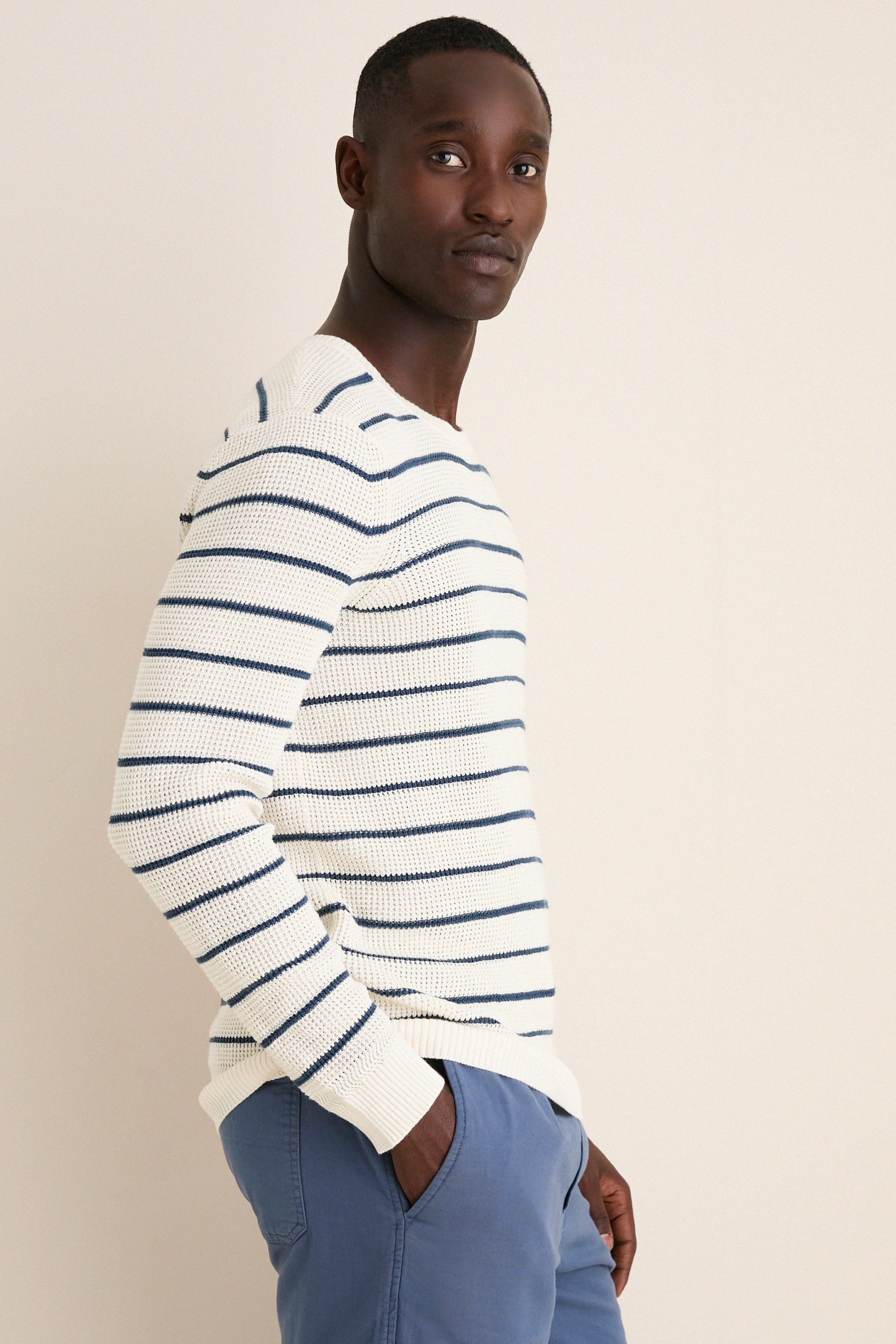 Ivory Night Stripe Sunwashed Crewneck Sweater