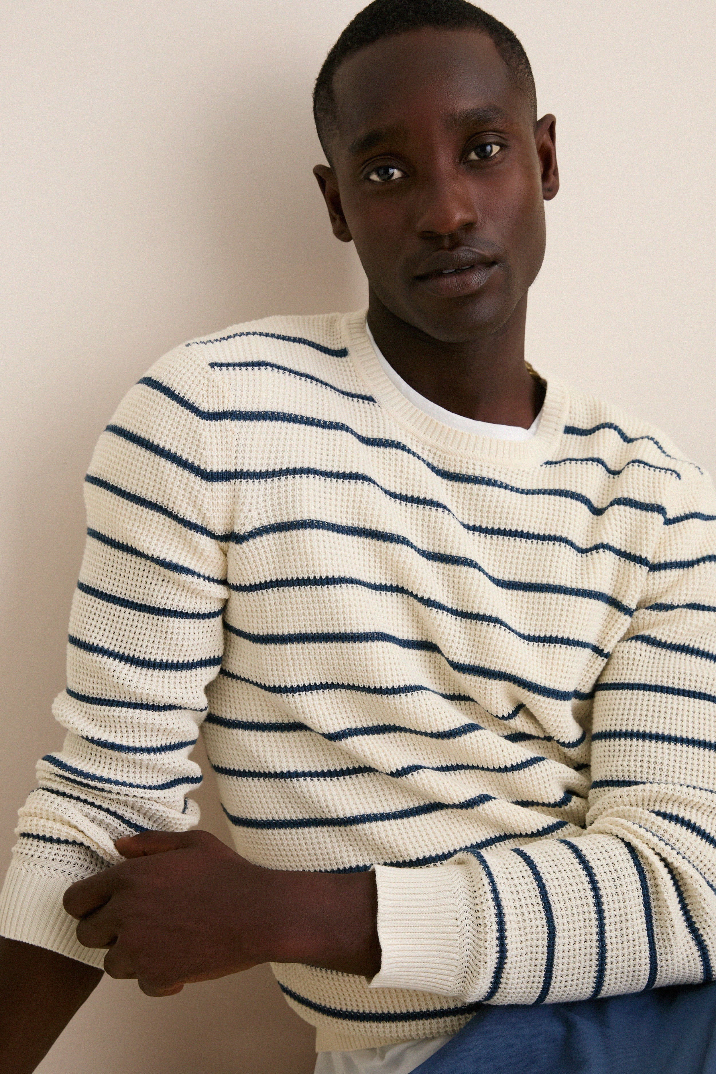 Ivory Night Stripe Sunwashed Crewneck Sweater