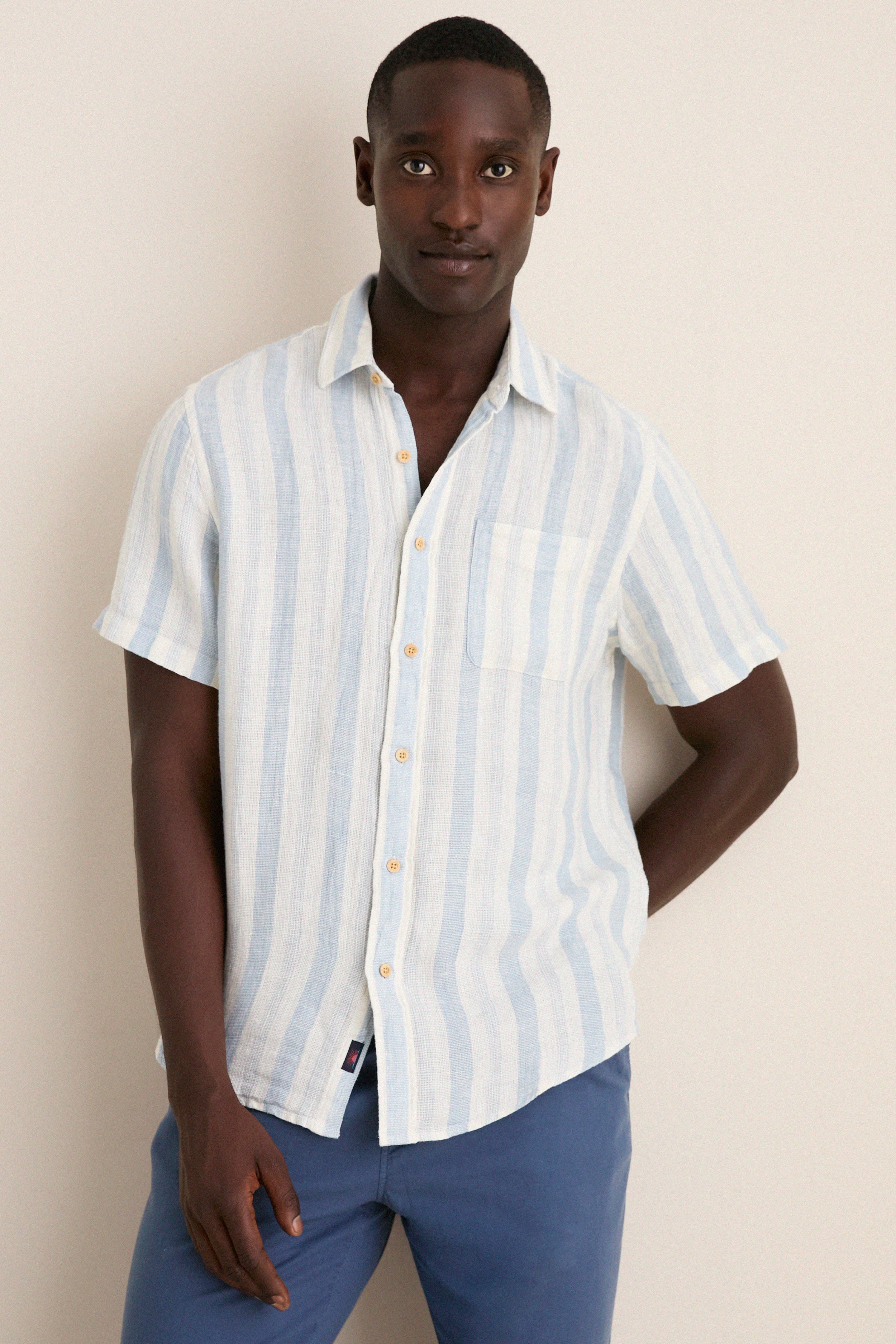 Island Blue Stripe Palma Linen Shirt