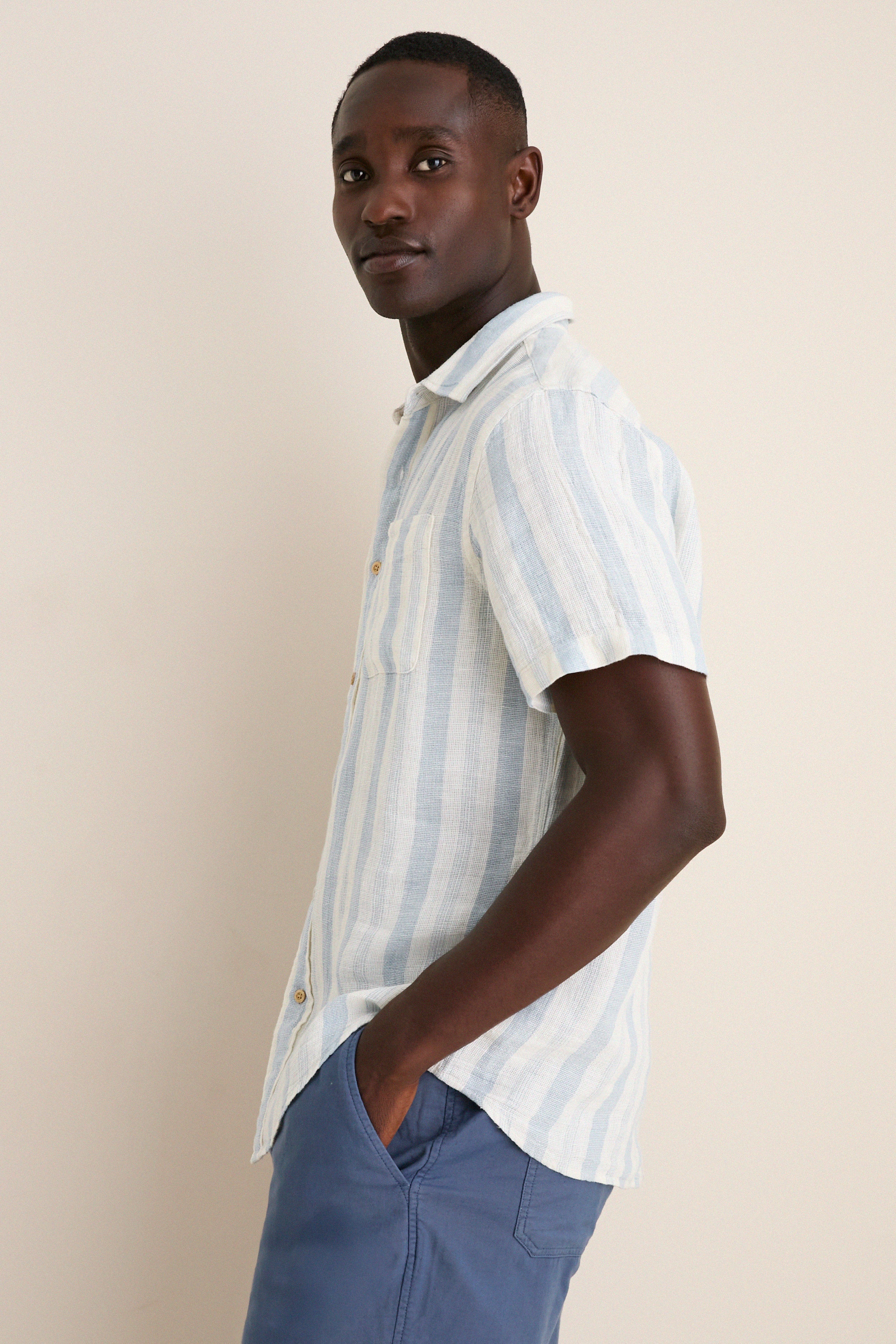 Island Blue Stripe Palma Linen Shirt