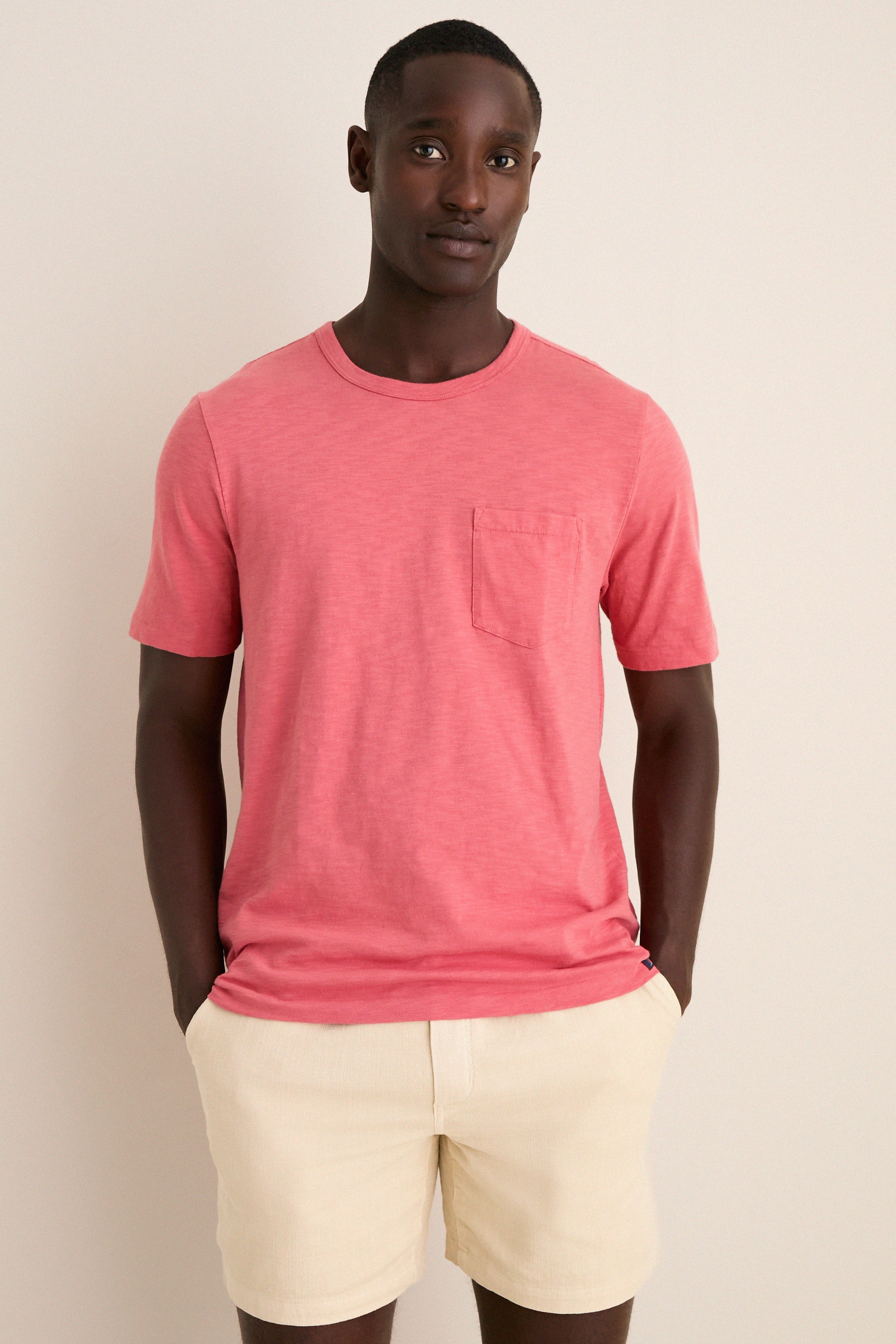 Coral Red Sunwashed Pocket Tee