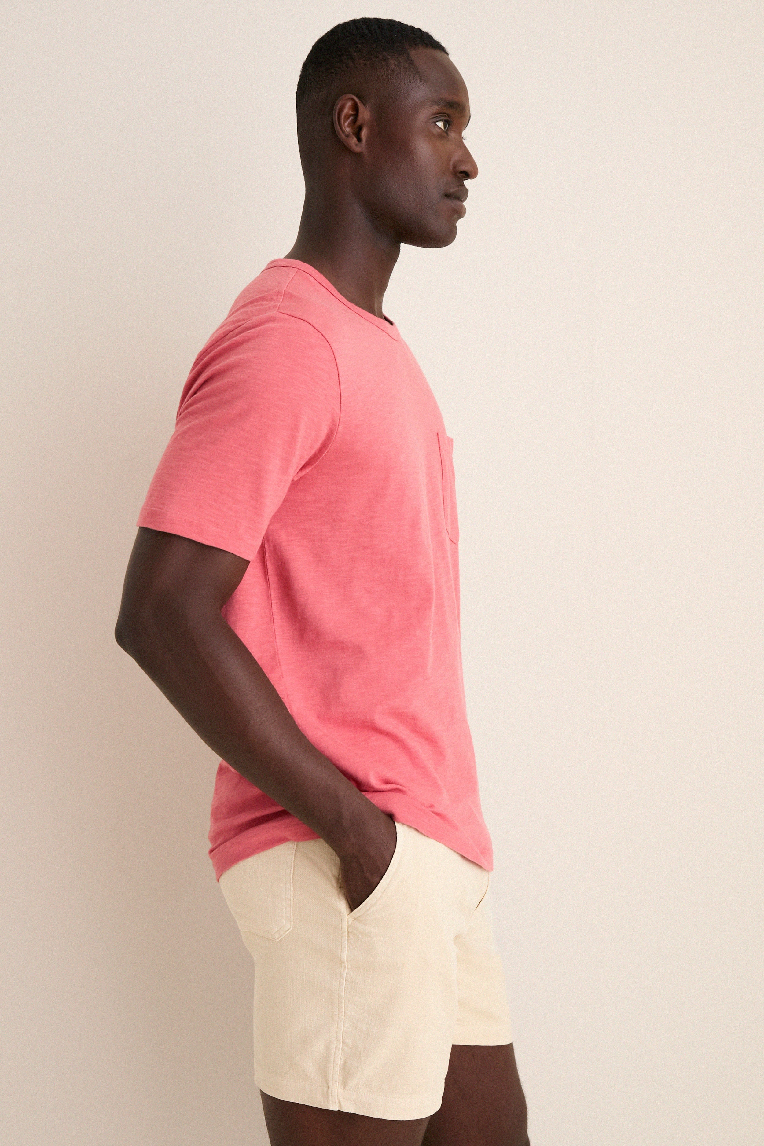 Coral Red Sunwashed Pocket Tee