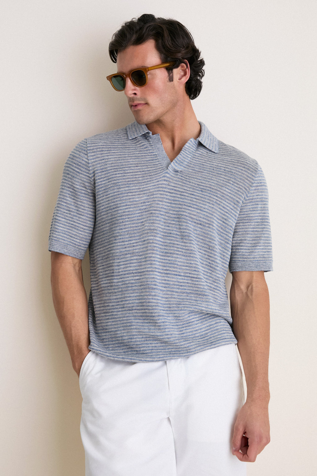 Shore Rock Stripe Linen Sweater Polo