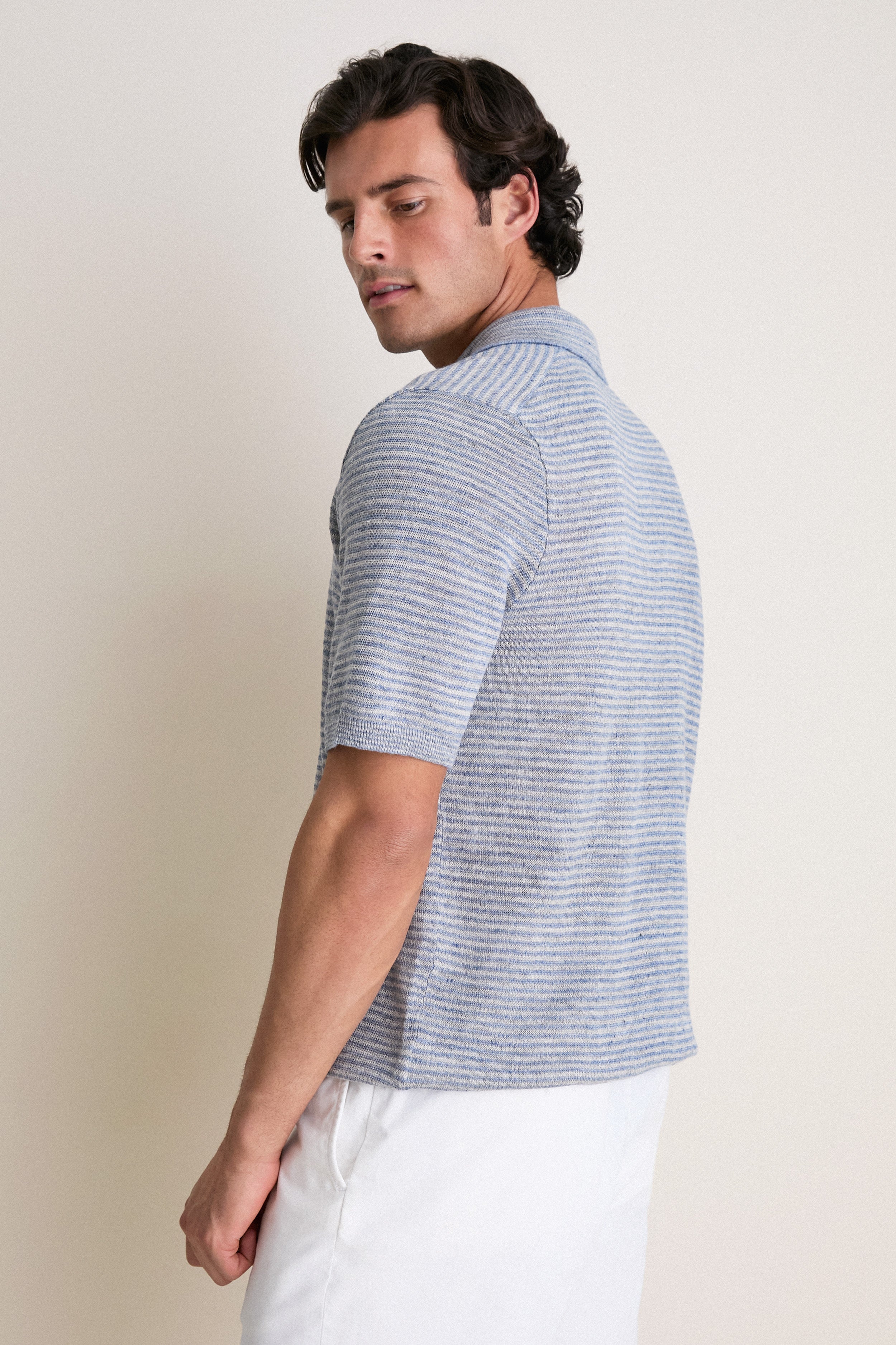 Shore Rock Stripe Linen Sweater Polo