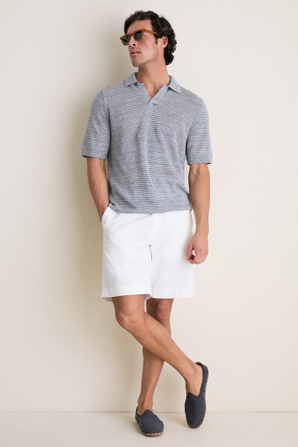 Shore Rock Stripe Linen Sweater Polo