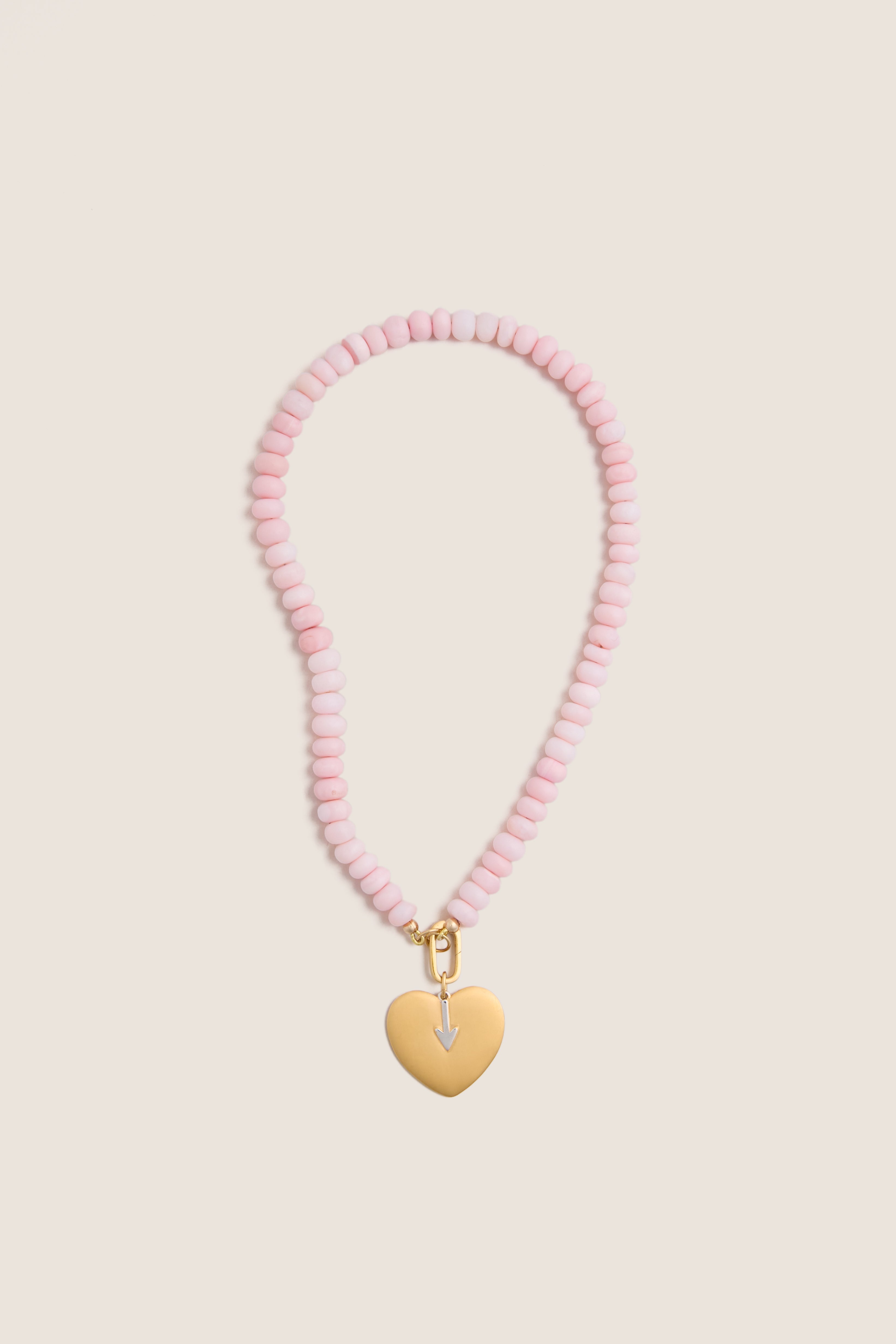 Light Pink Opal Gemstone Necklace with Simple Heart Charm