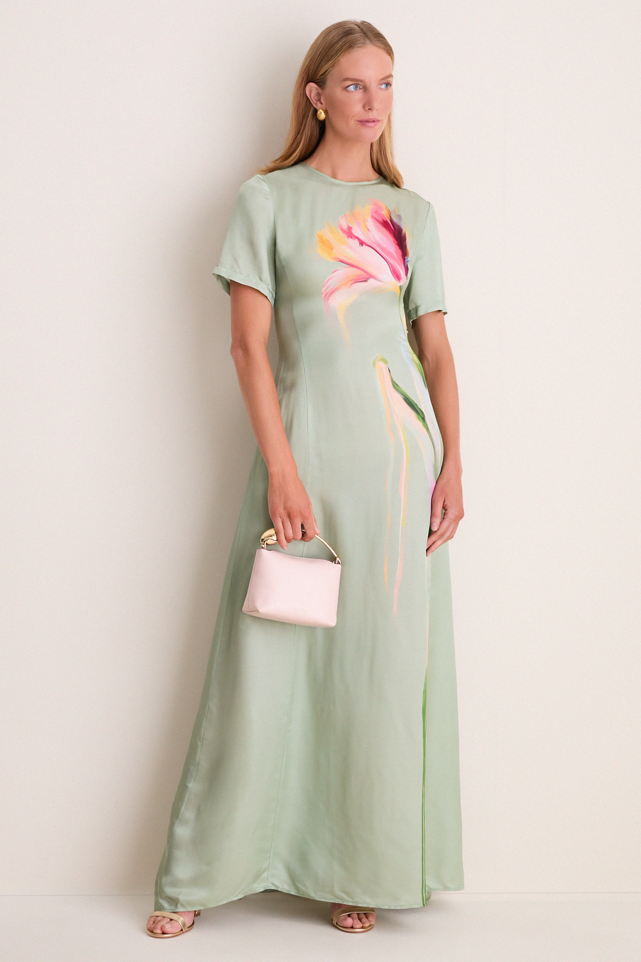 Green Tulip Print Alice Maxi Dress