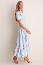 Blue Tulipe Print Becca Midi Dress