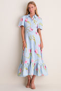 Blue Tulipe Print Becca Midi Dress