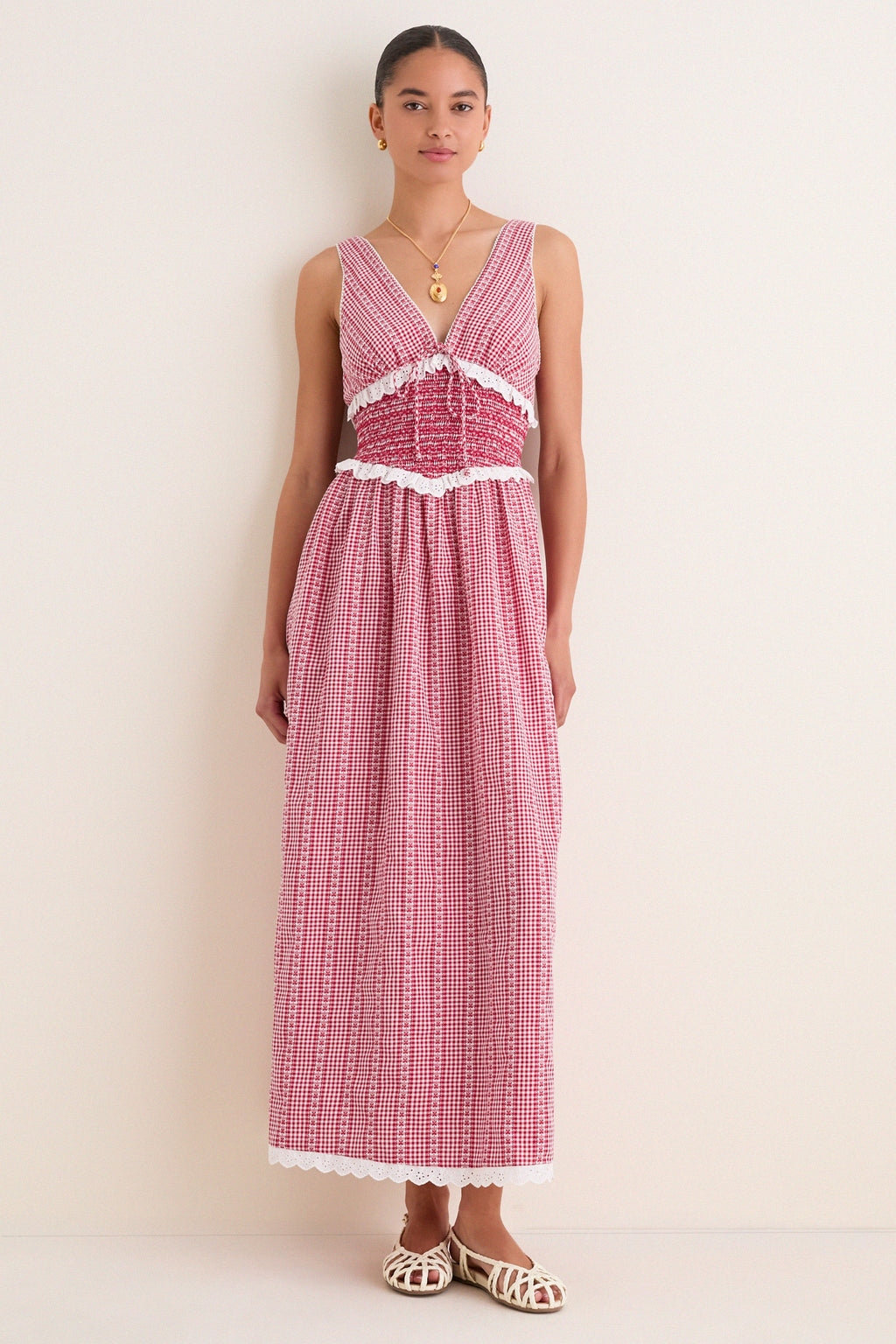 Red Gingham Karima Maxi Dress