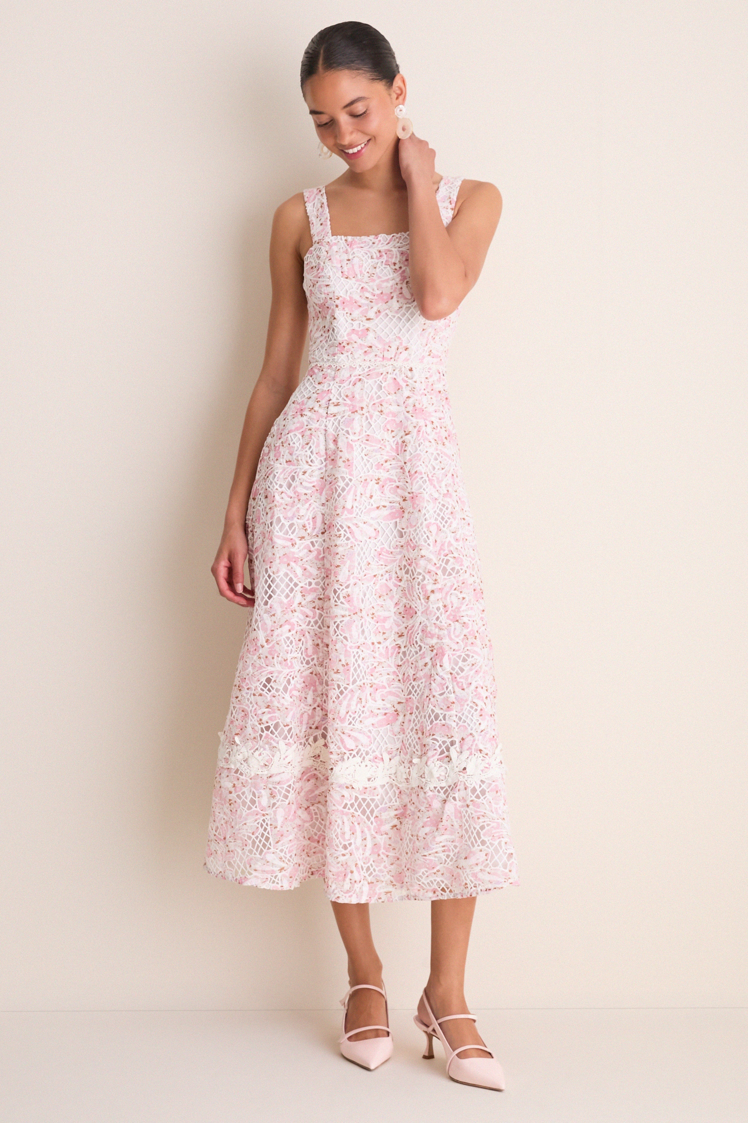 Pink Multi Valencia Midi Dress