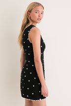 Black Heather Embroidered Mini Dress