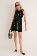 Black Heather Embroidered Mini Dress