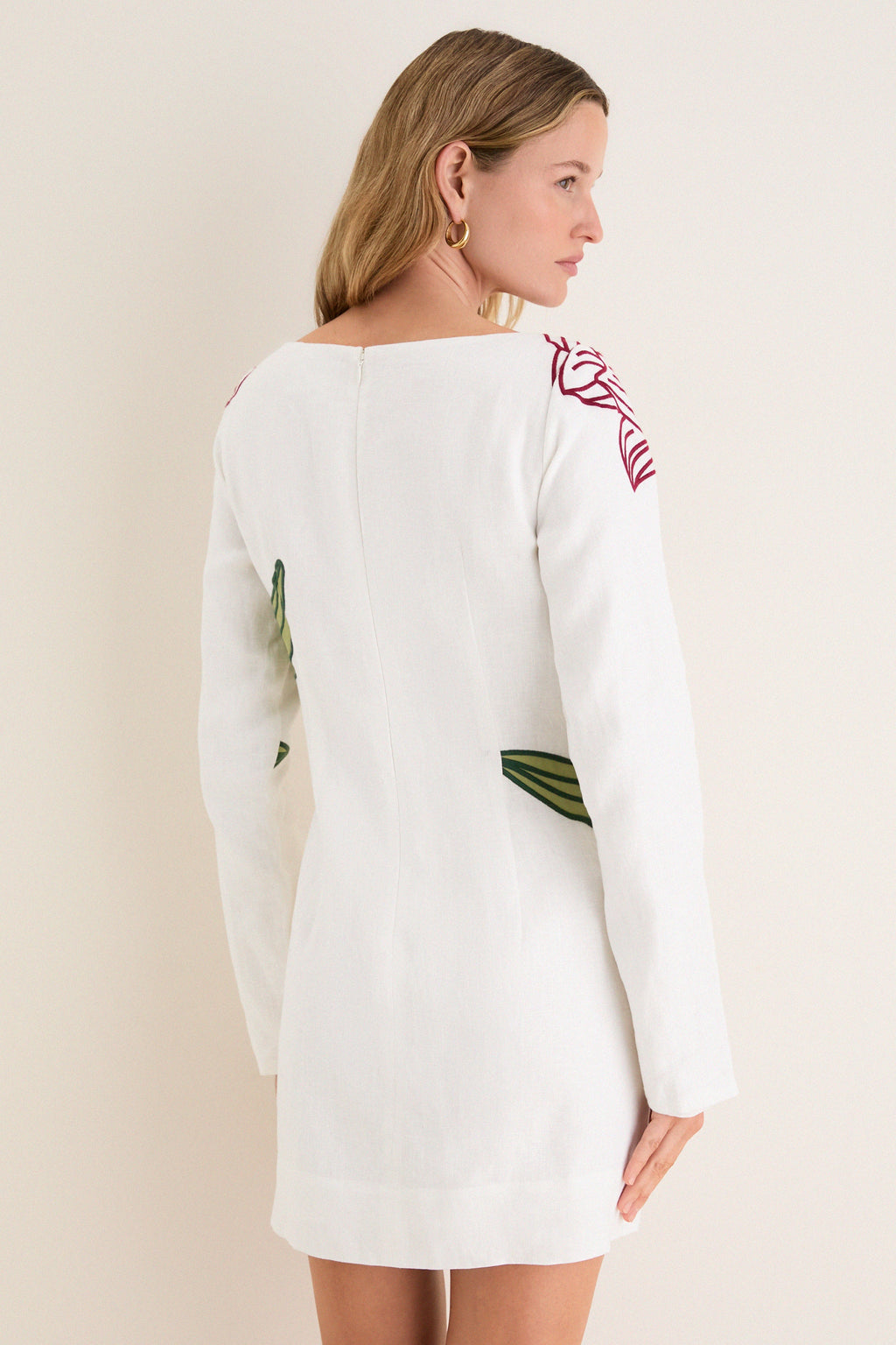 Off-White Flower Long Sleeve Mini Dress