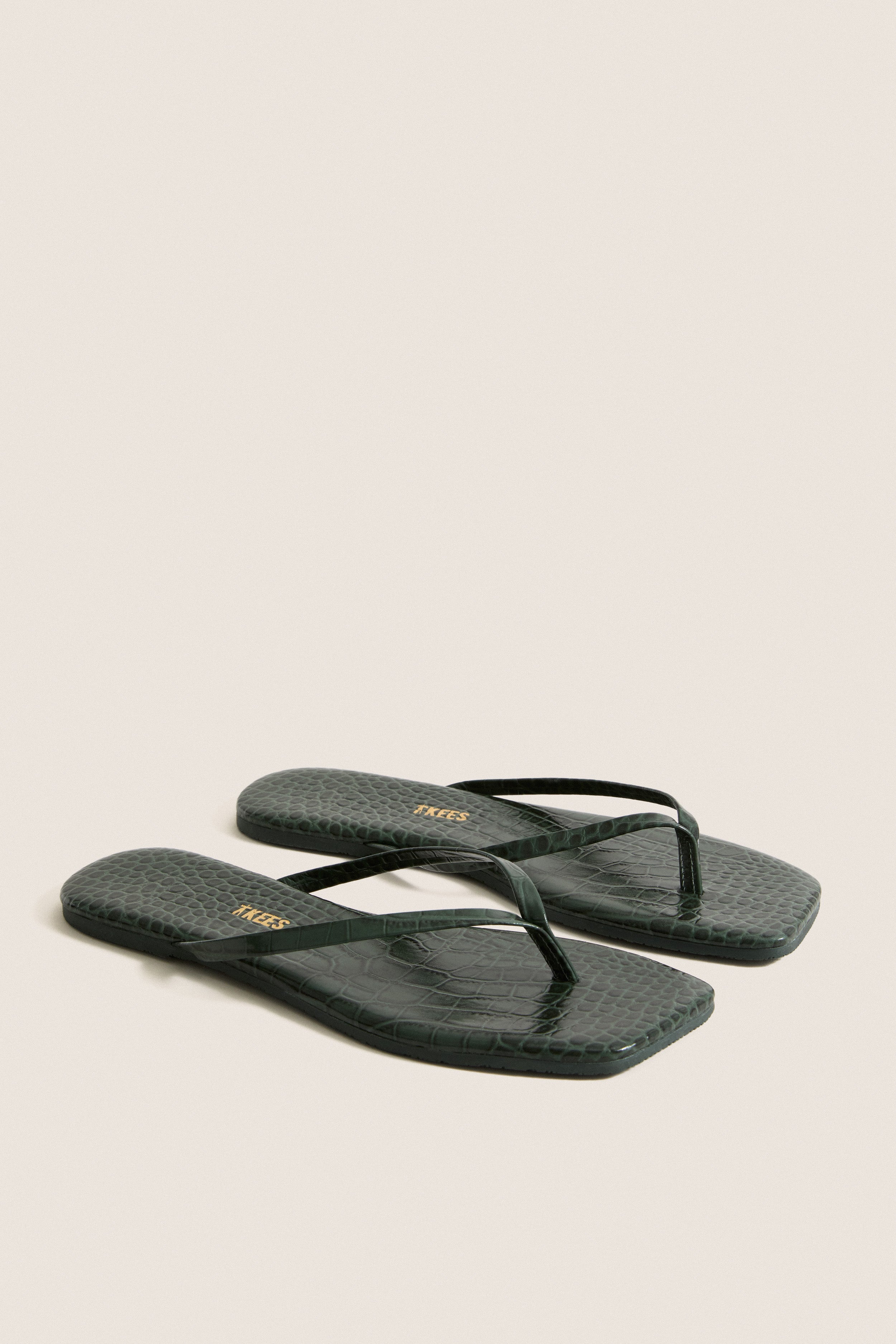 Emerald Croc Square Toe Lily Flip Flops