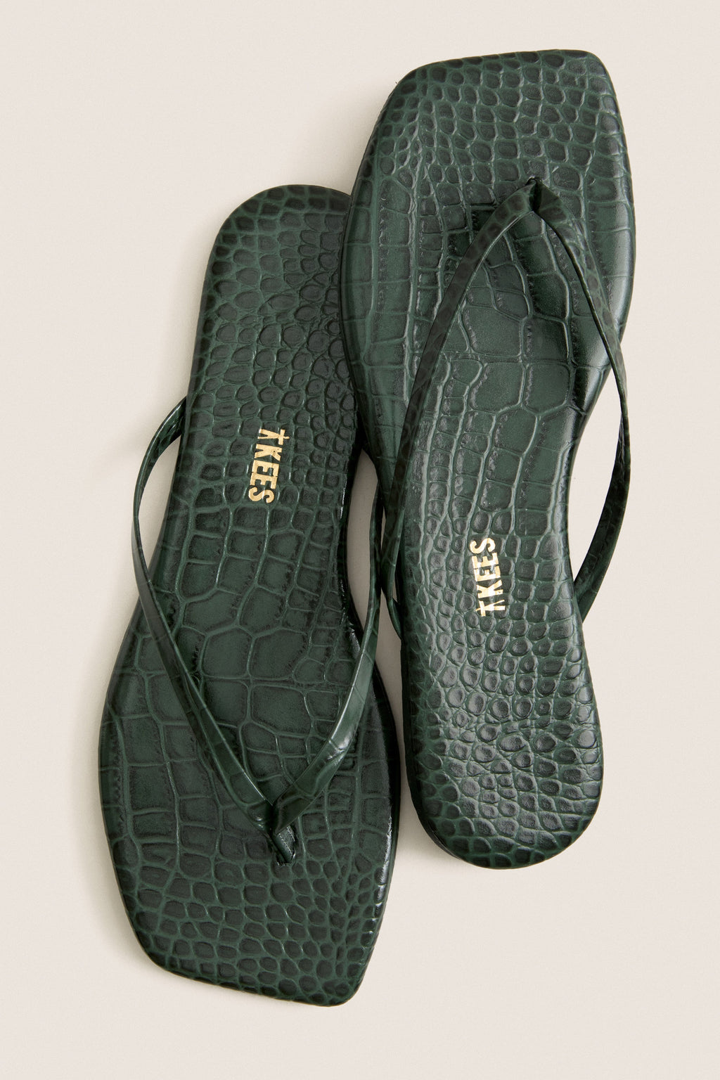 Emerald Croc Square Toe Lily Flip Flops
