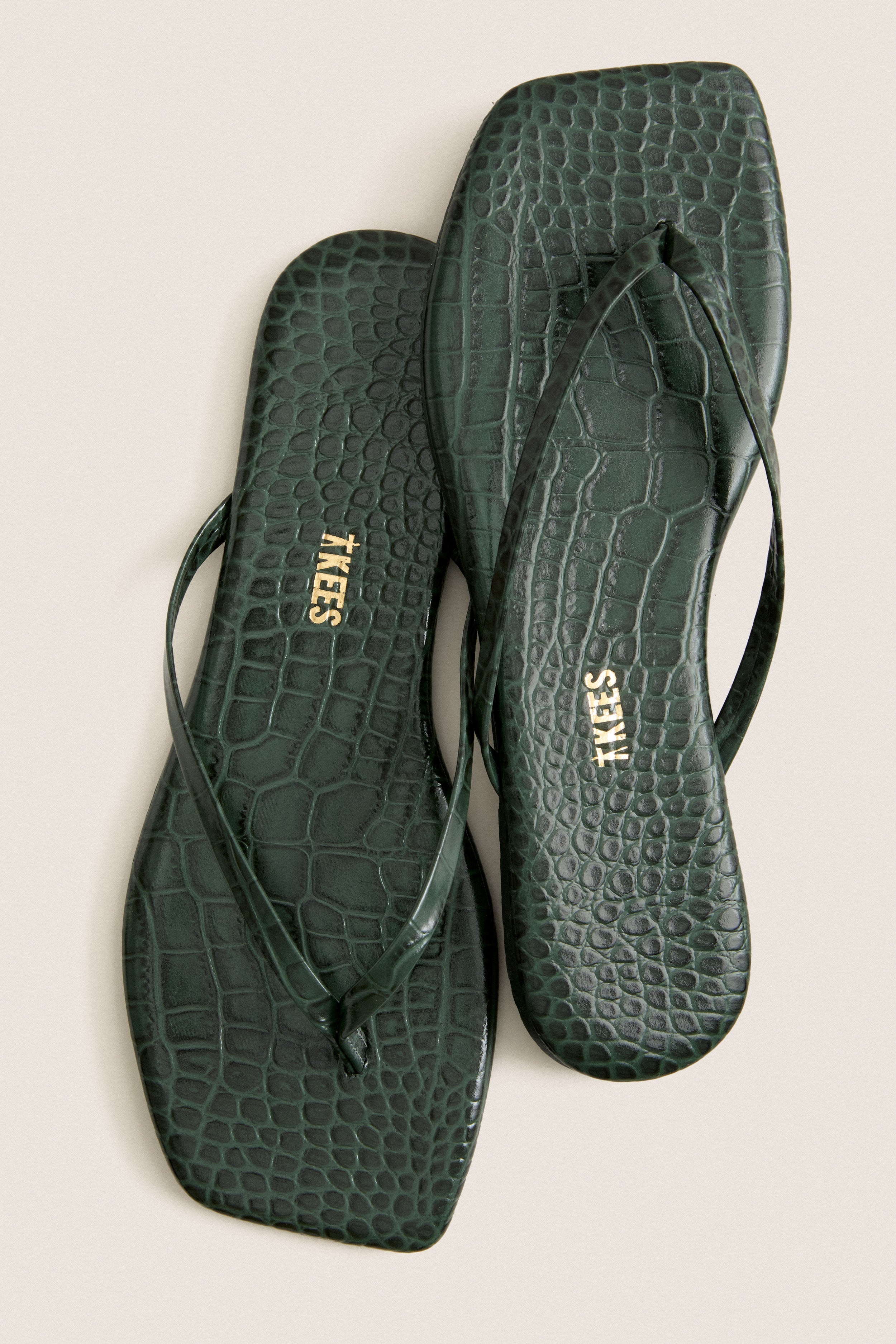 Emerald Croc Square Toe Lily Flip Flops