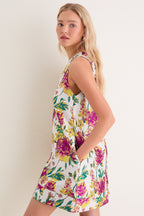 Exclusive Magenta Floral Brocade Mini Dress
