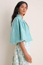 Exclusive Aqua Silk and Ivory Faille Reversible Cape