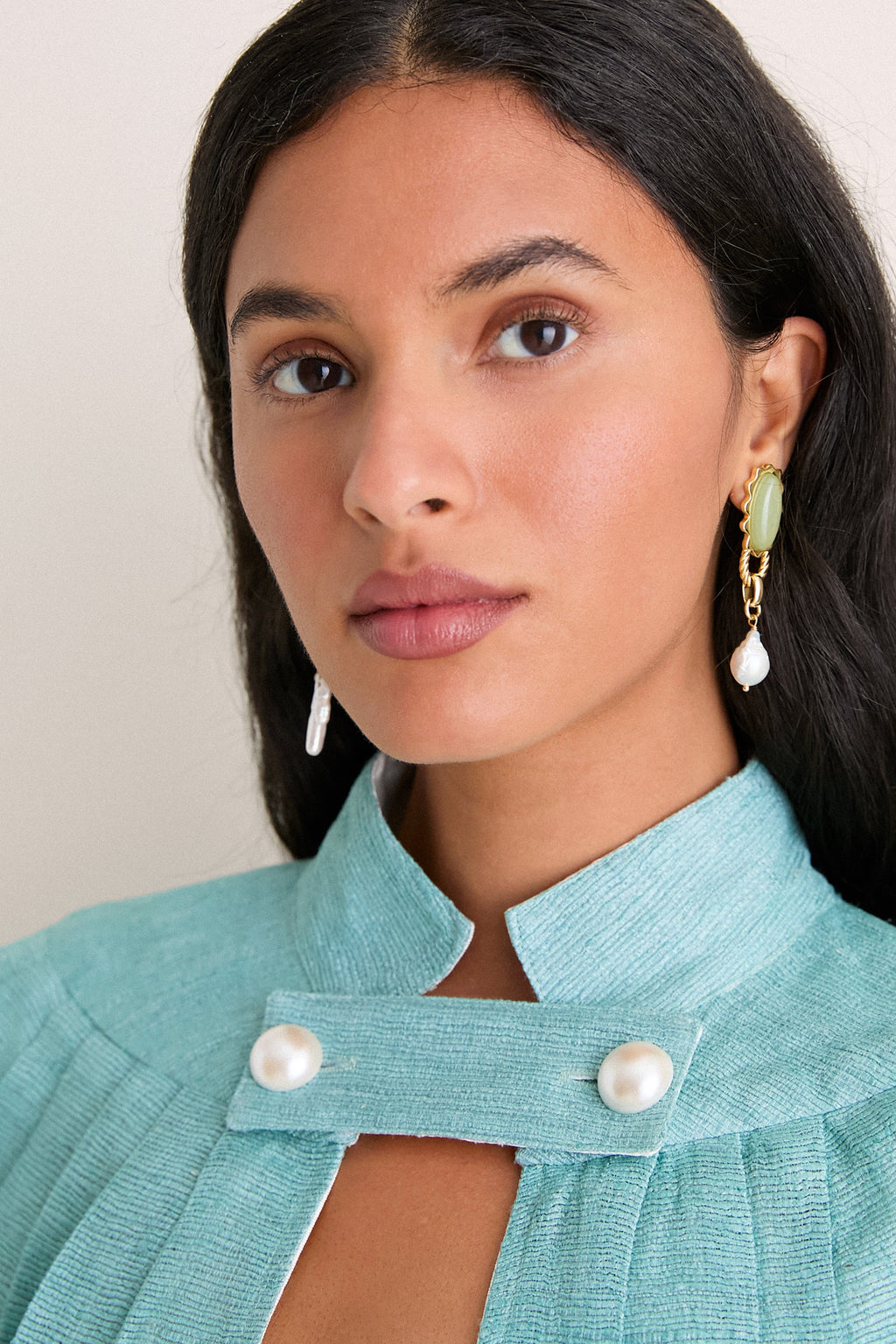Exclusive Aqua Silk and Ivory Faille Reversible Cape