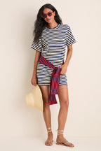 Navy Stripe Combo Lottie T-Shirt Mini Dress