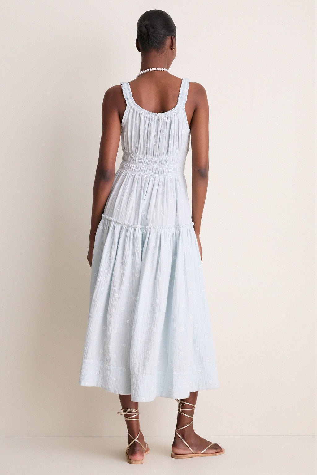 Blue Gauze Daisy Embroidered Landis Midi Dress