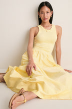 T Bird Yellow Poplin Woven Crewneck Dress