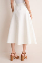 Cream Cotton Blend Woven Midi Circle Skirt