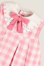 Pink Mariner Collar Sleeveless Checkered Dress