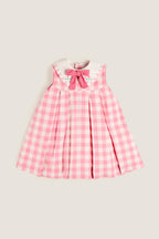 Pink Mariner Collar Sleeveless Checkered Dress
