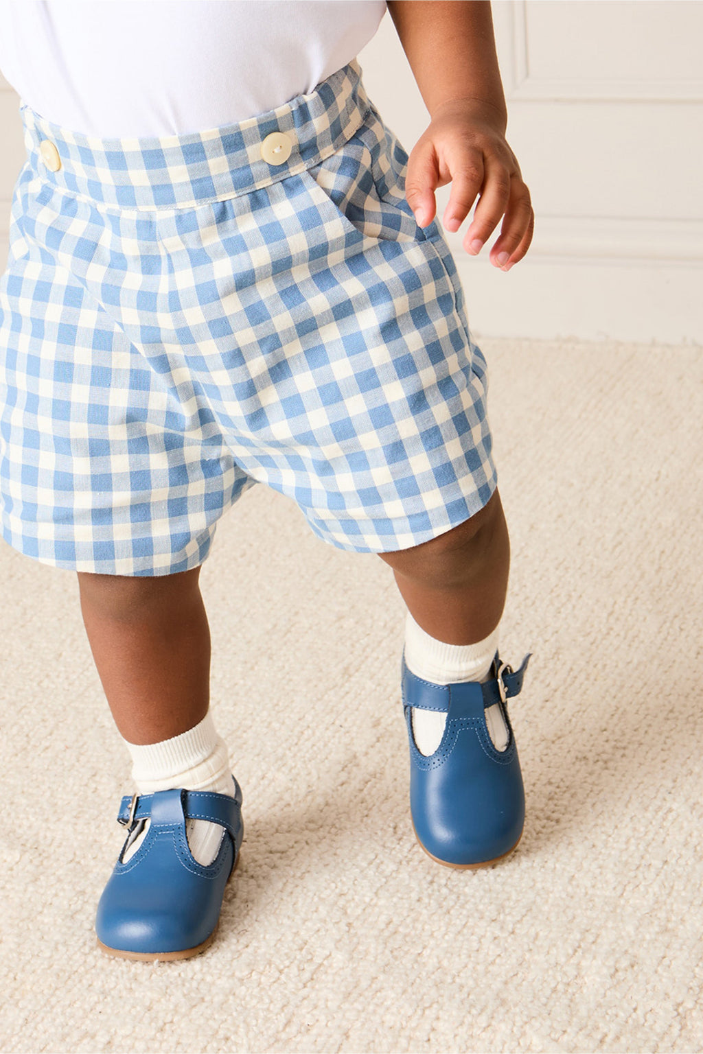 Blue Gingham Elasticated Shorts