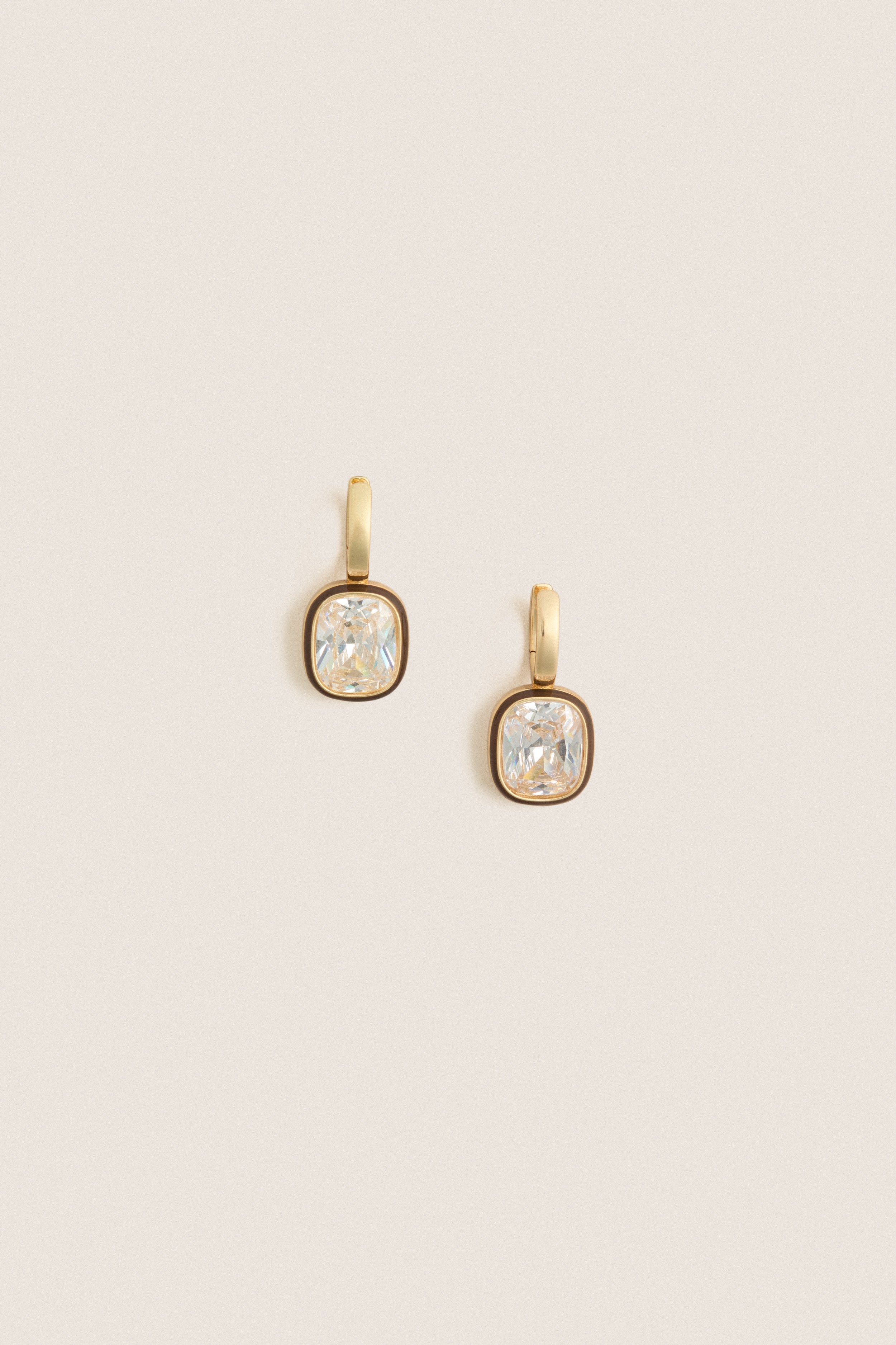 Dark Chocolate and White Cubic Cushion Drop Earrings