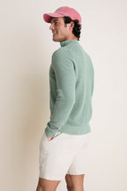 Moss Birdseye Cotton Split-Neck Sweater