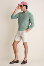 Moss Birdseye Cotton Split-Neck Sweater