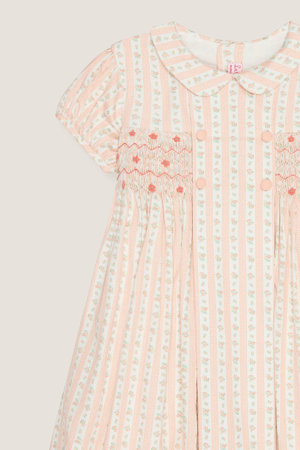 Pink Floral Stripe Arcadia Girl Hand-Smocked Dress