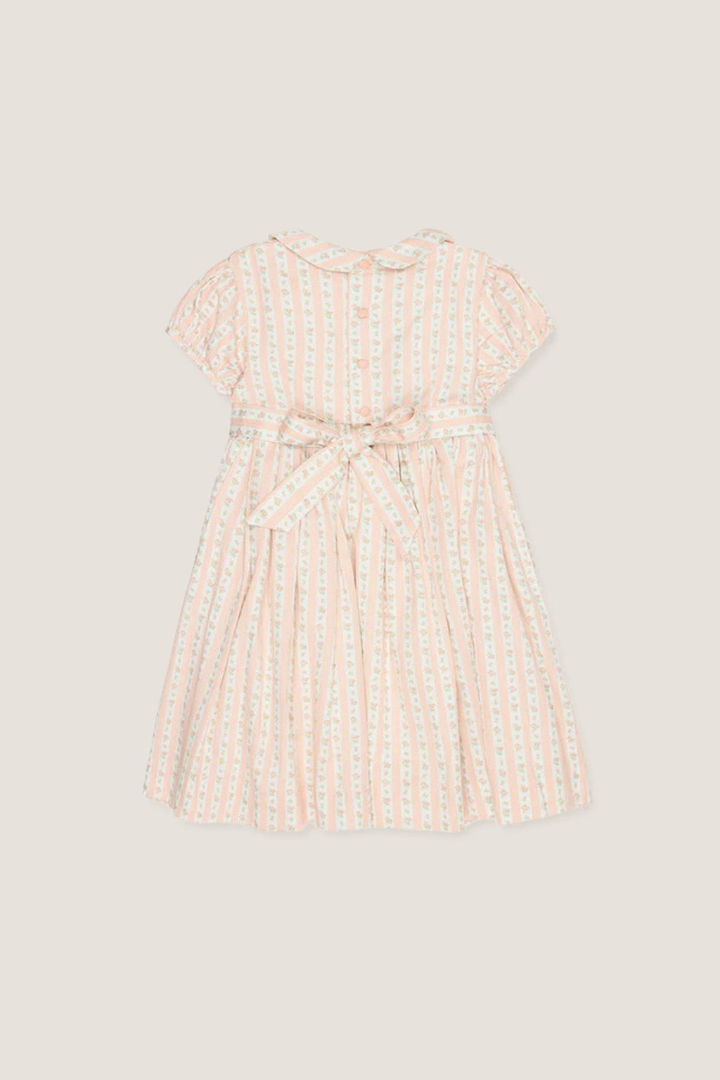 Pink Floral Stripe Arcadia Girl Hand-Smocked Dress