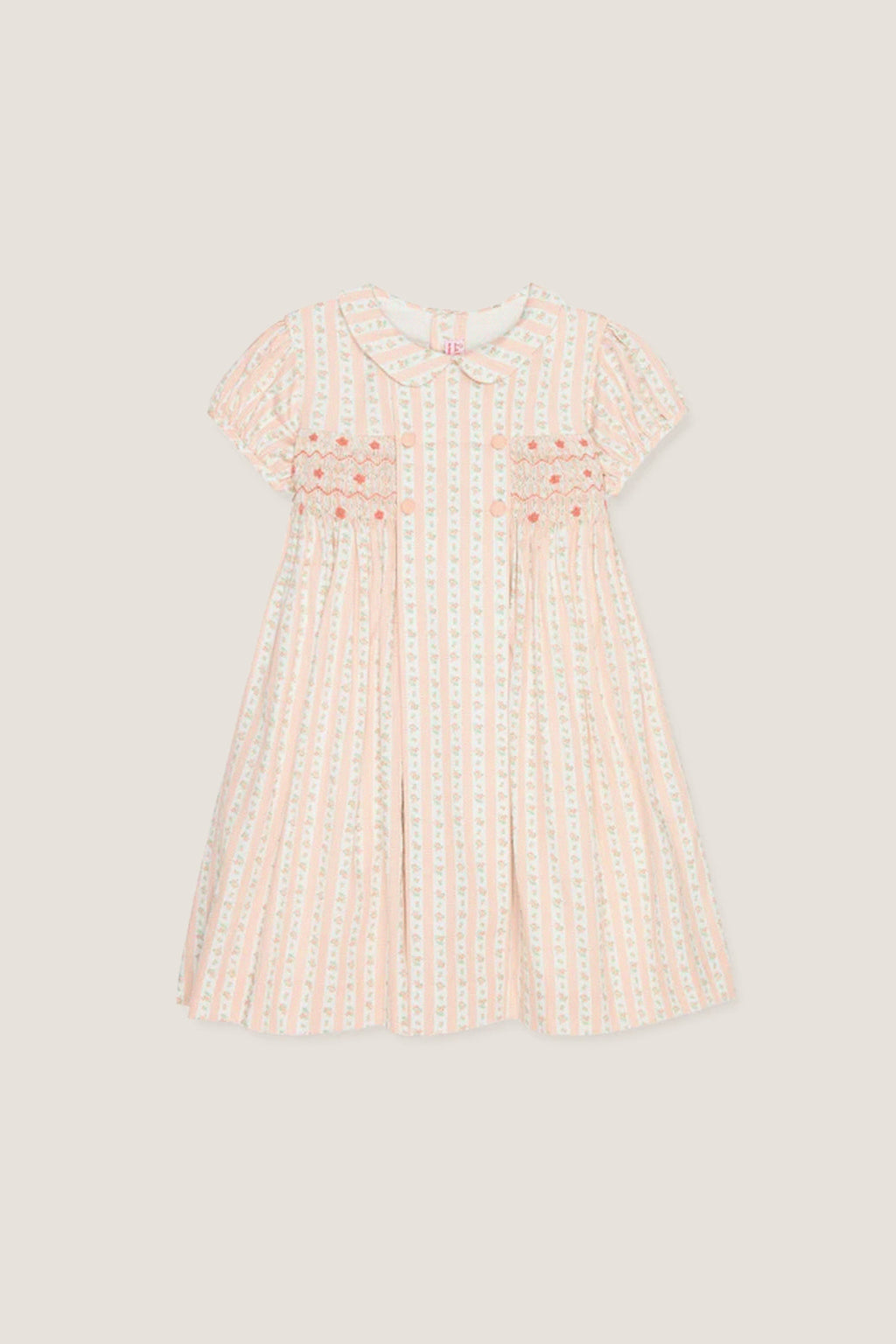 Pink Floral Stripe Arcadia Girl Hand-Smocked Dress