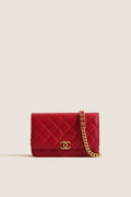 CHANEL Red Matelasse Chain Wallet