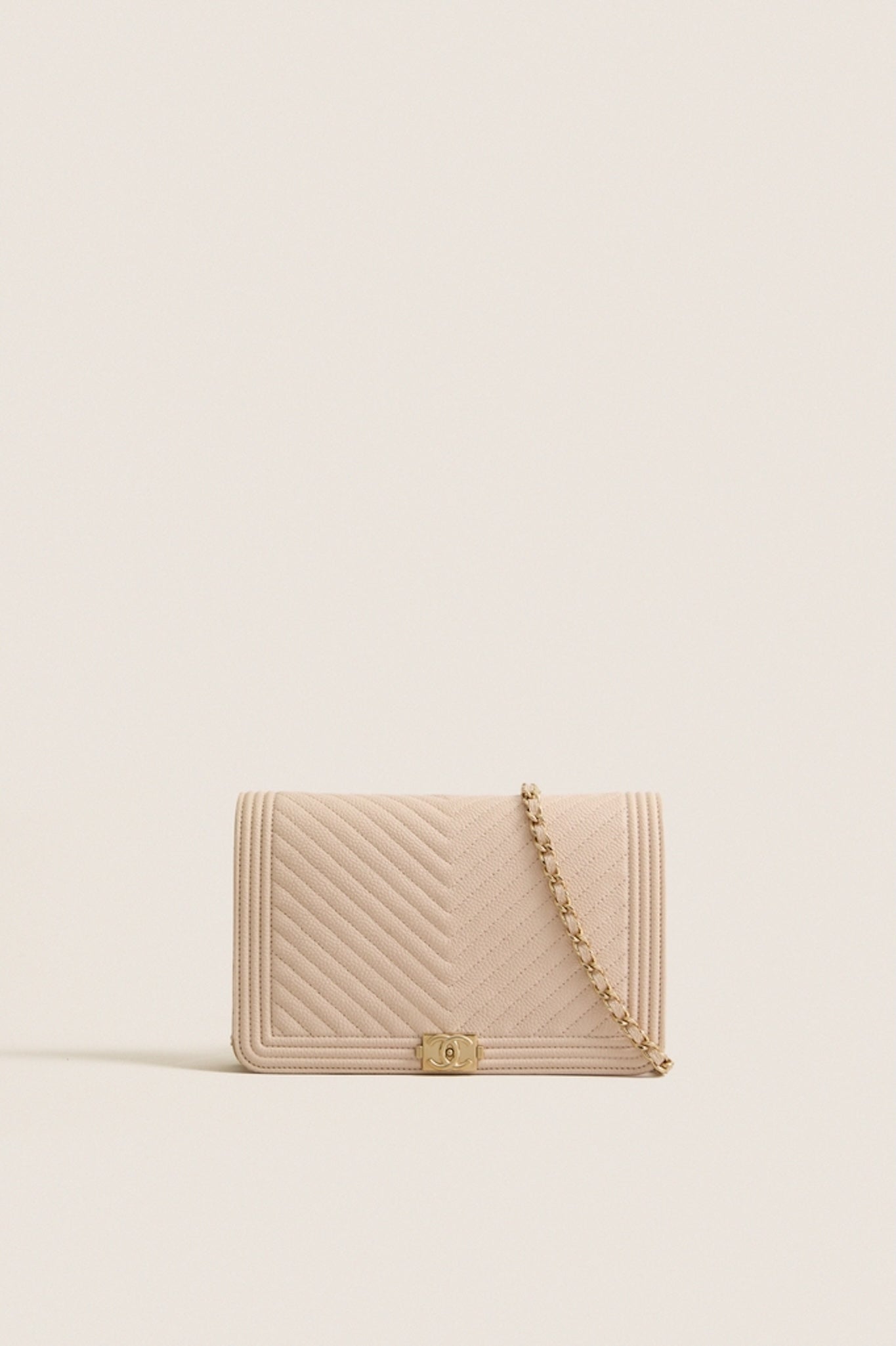 CHANEL Beige Boy Matelasse Shoulder Bag Grained Calfskin